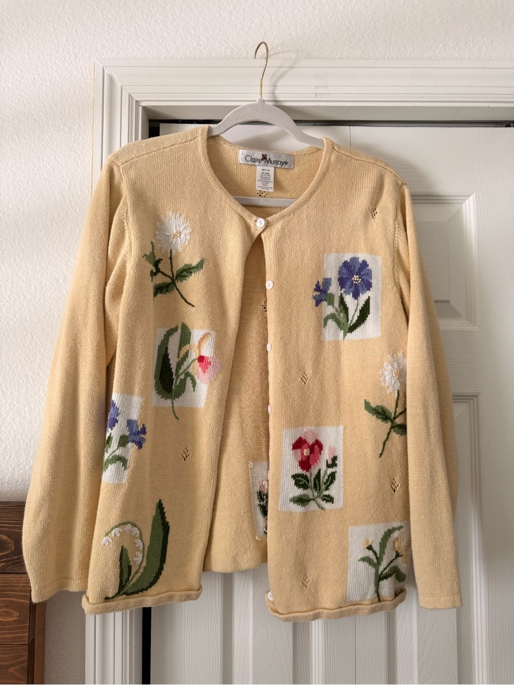 Floral Embroidered Cream Cardigan Sweater